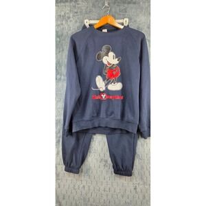 DISNEY MICKEY MOUSE Walt Disney World Navy Blue FULL SWEATSUIT HOODY SET Large